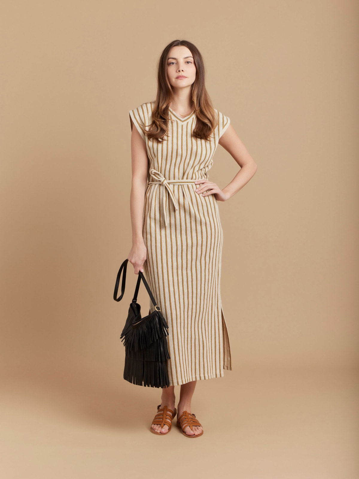 beige cotton jersey striped Arima dress