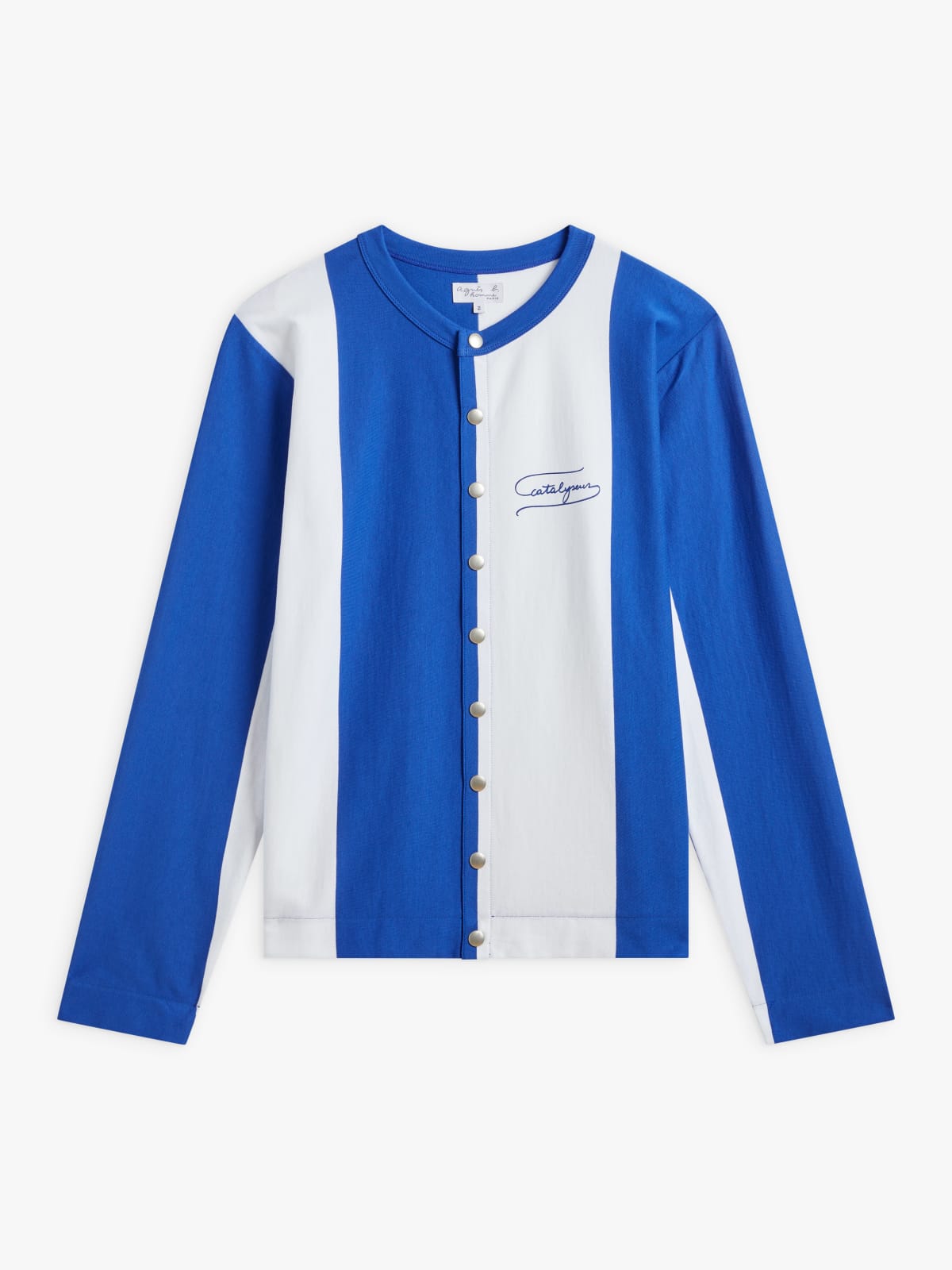 blue and white striped cotton jersey cardigan