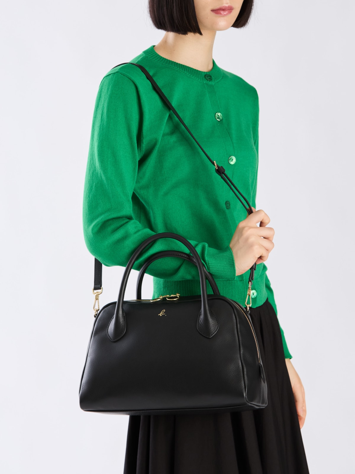 black leather Boston bag