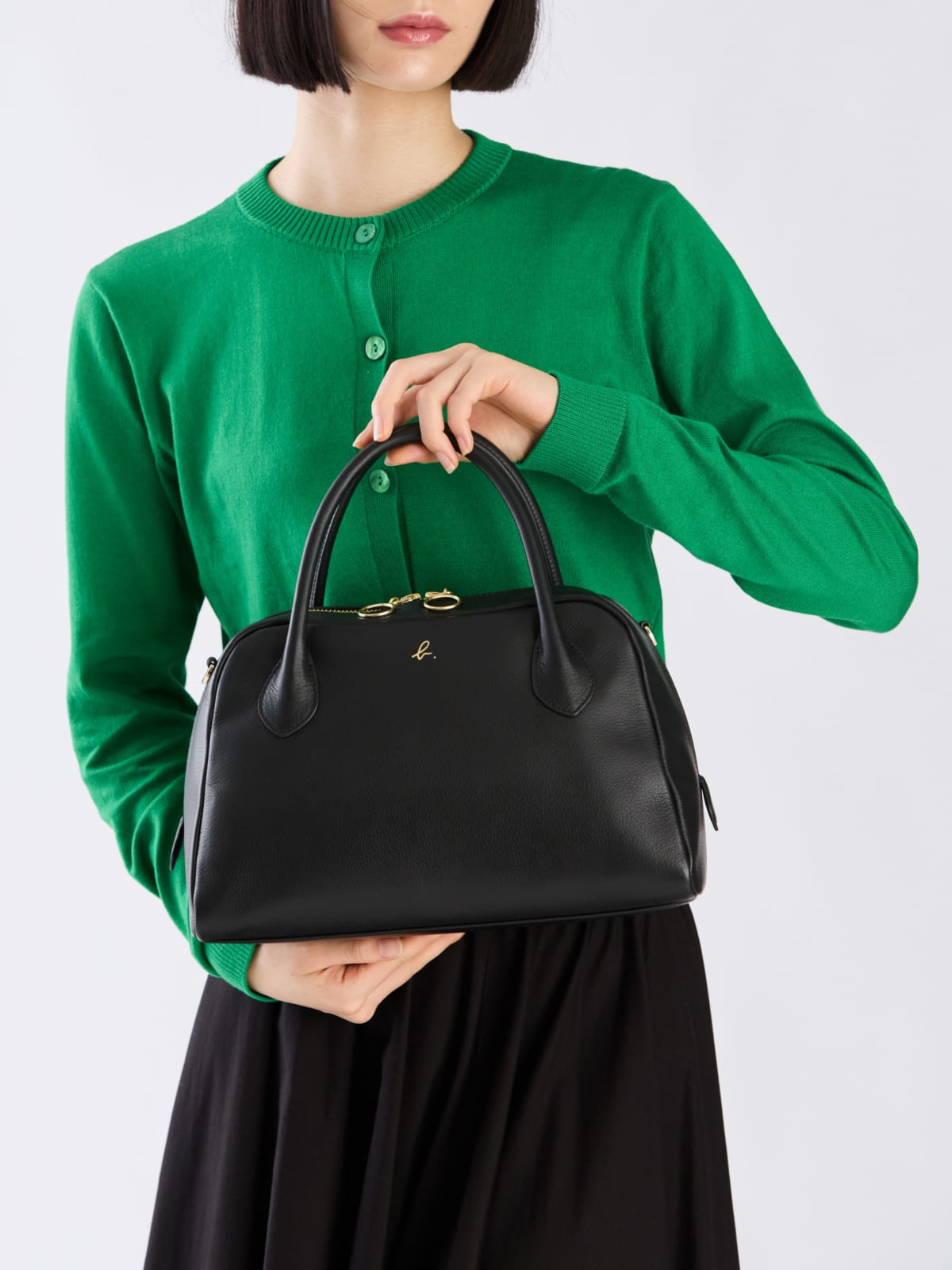 black leather Boston bag image number 7