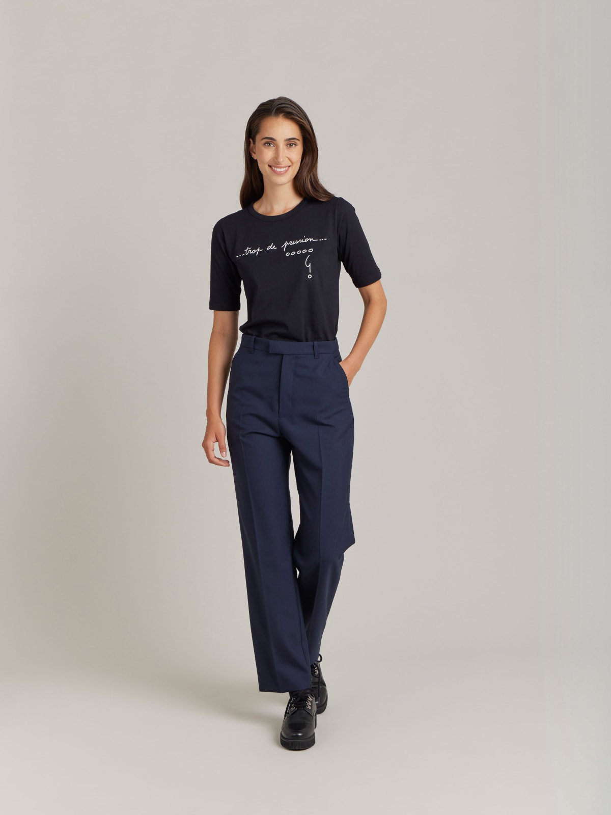 pantalon Ameline en toile de laine bleu soir