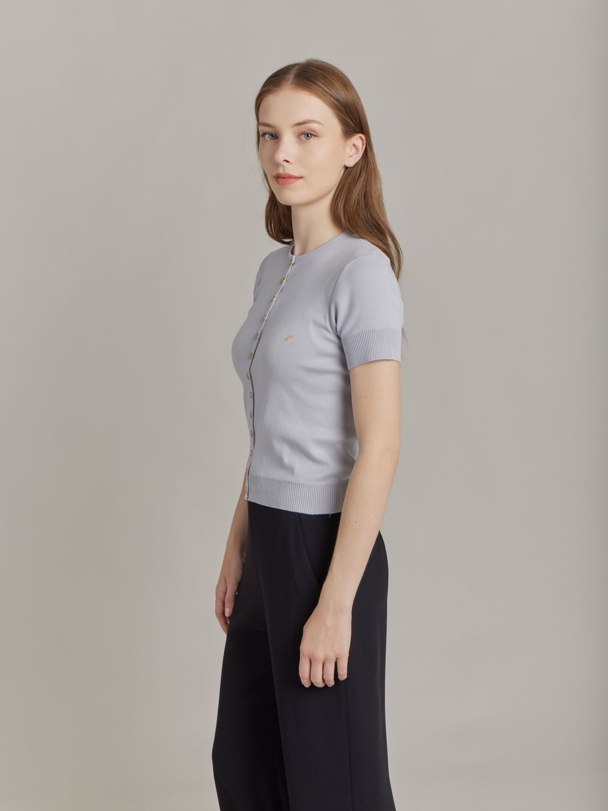 grey Swing short-sleeve cotton snap cardigan