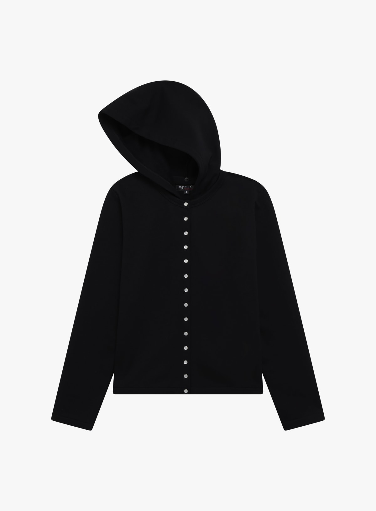 black cotton snap cardigan with removable hood