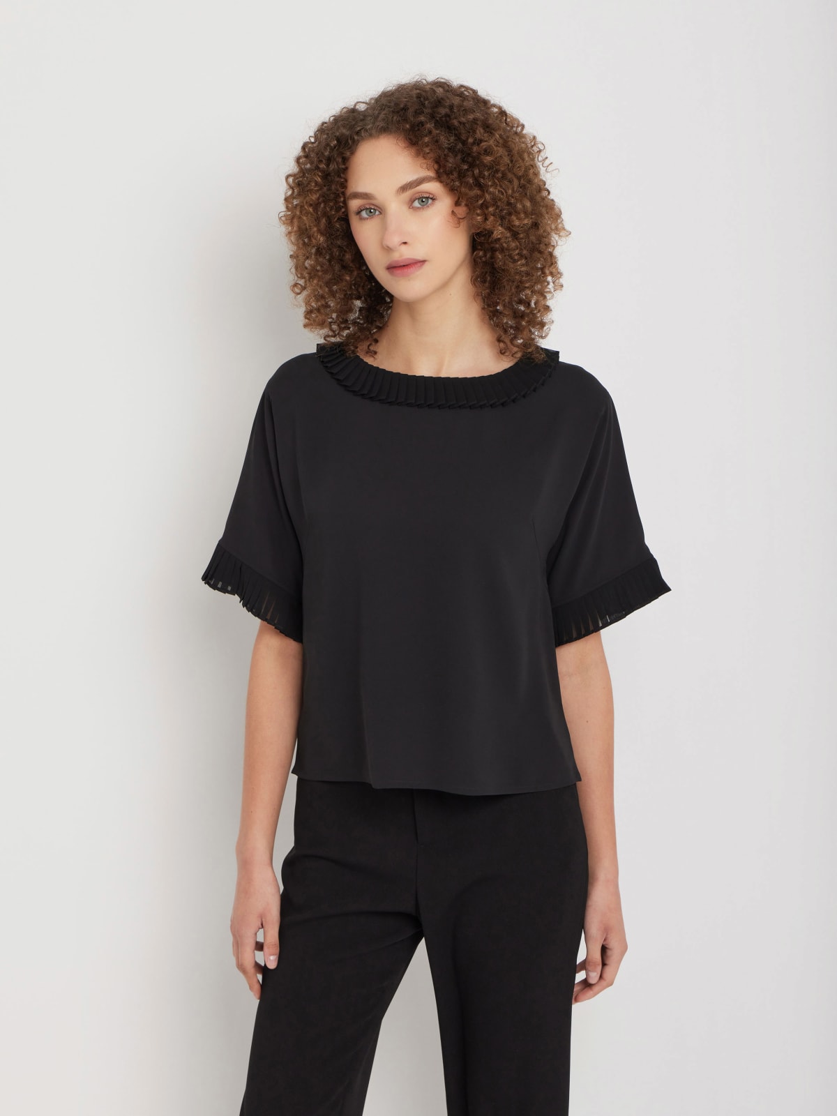 black polyester crêpe top
