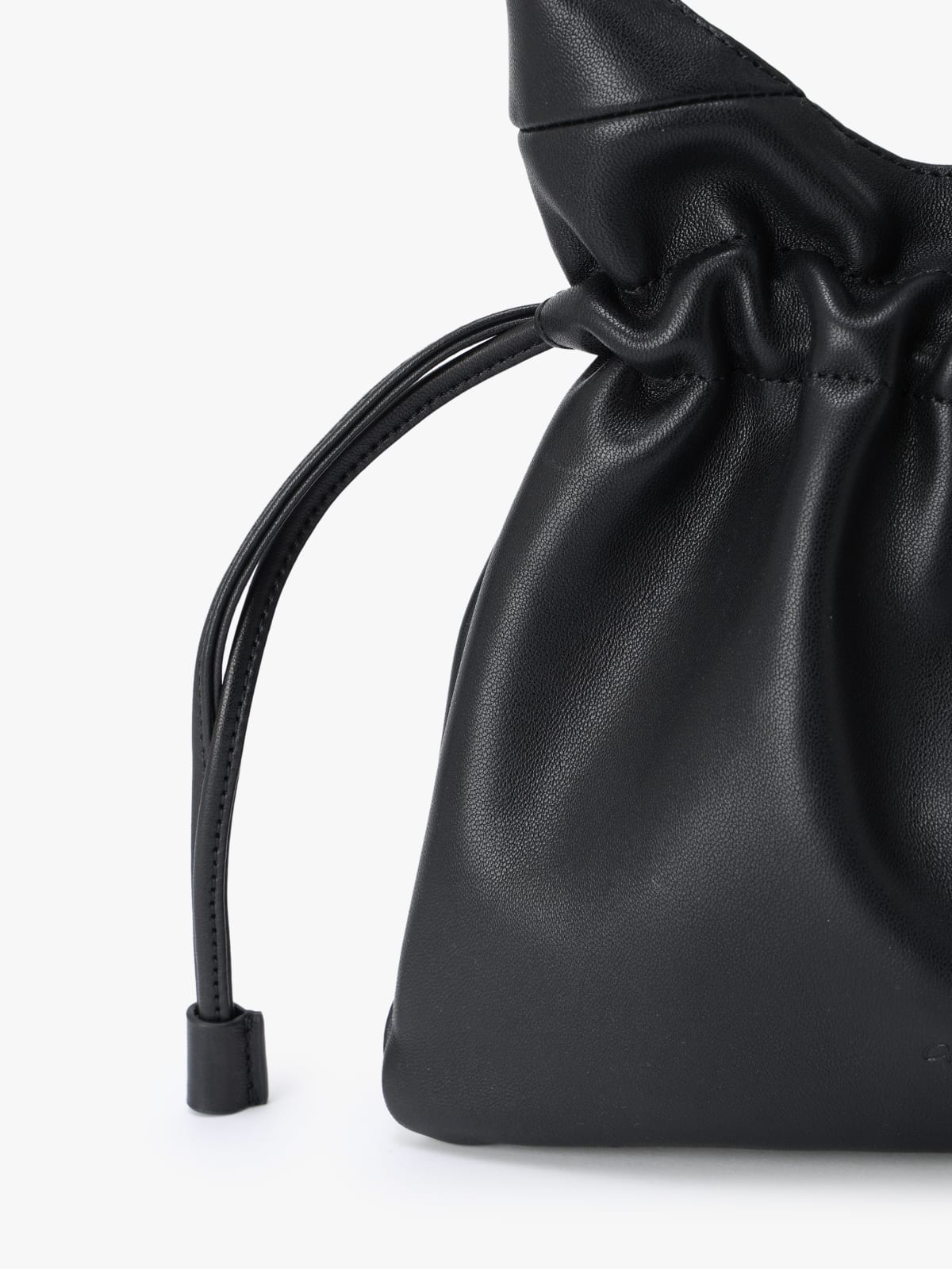 black leather drawstring bag