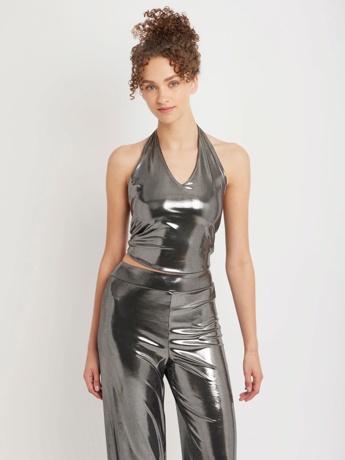 silver color tied polyester open back