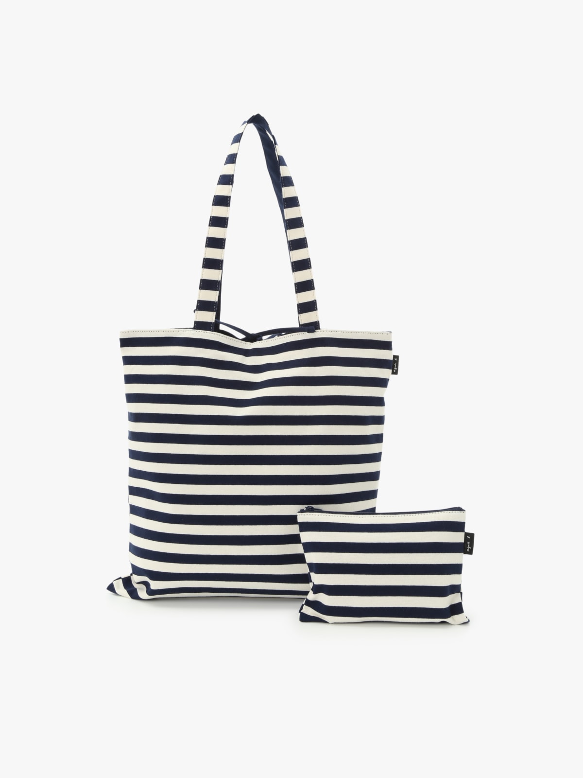 off-white and blue striped cotton bag