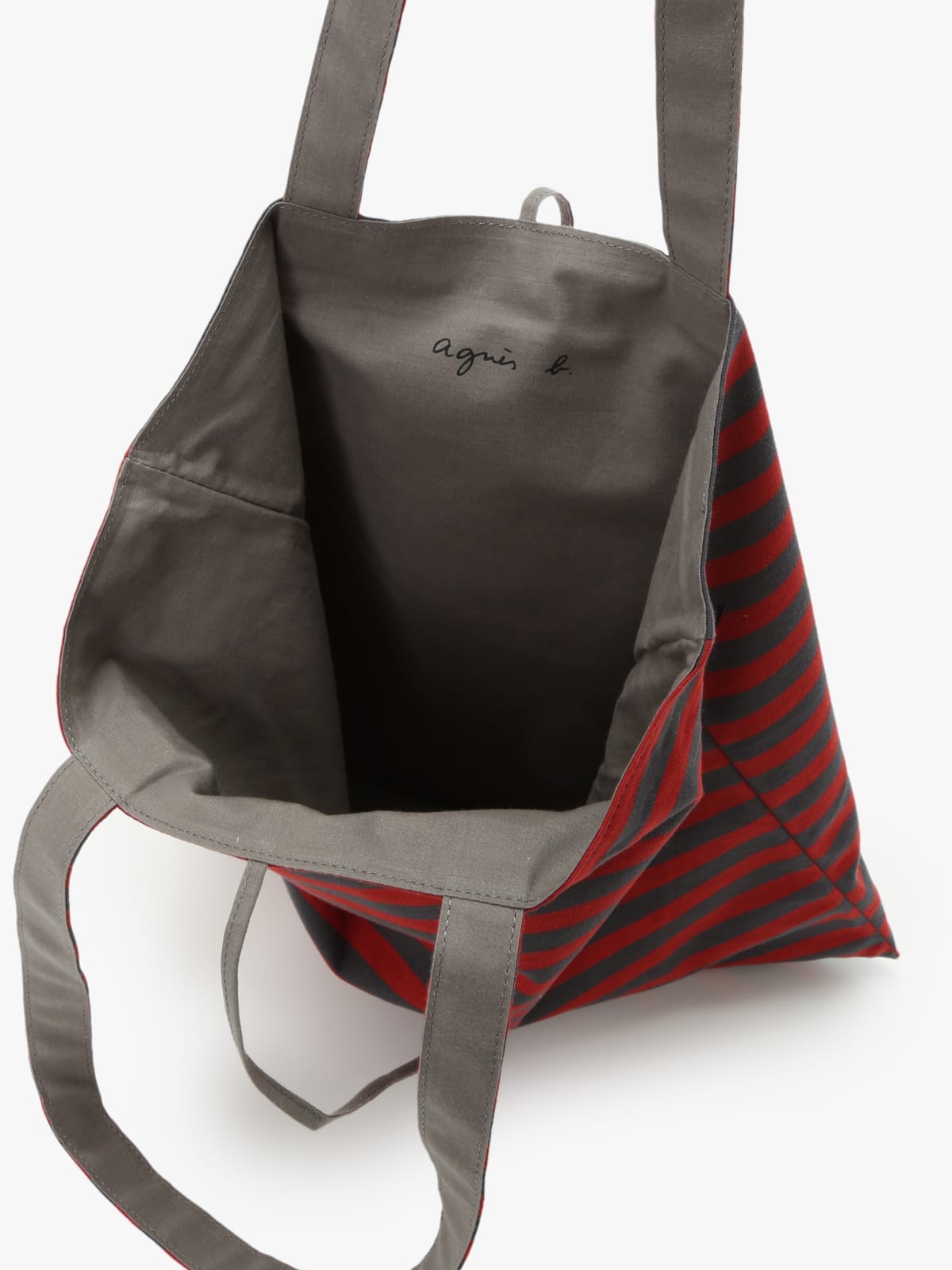 tote bag en coton réversible à rayures rouge et gris image number 3
