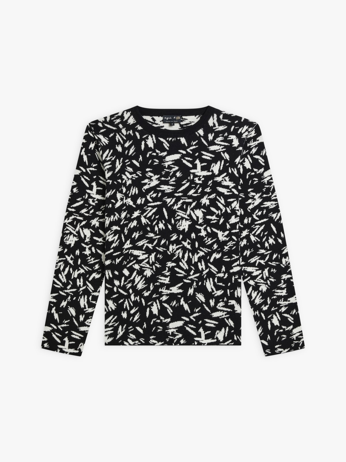 black & white cotton sweater with brush stroke design