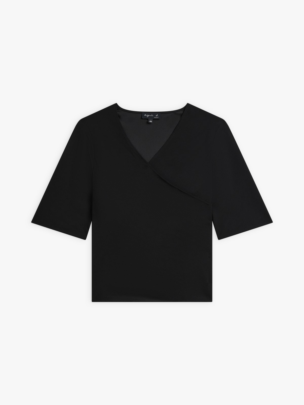 black polyester wrap-over top