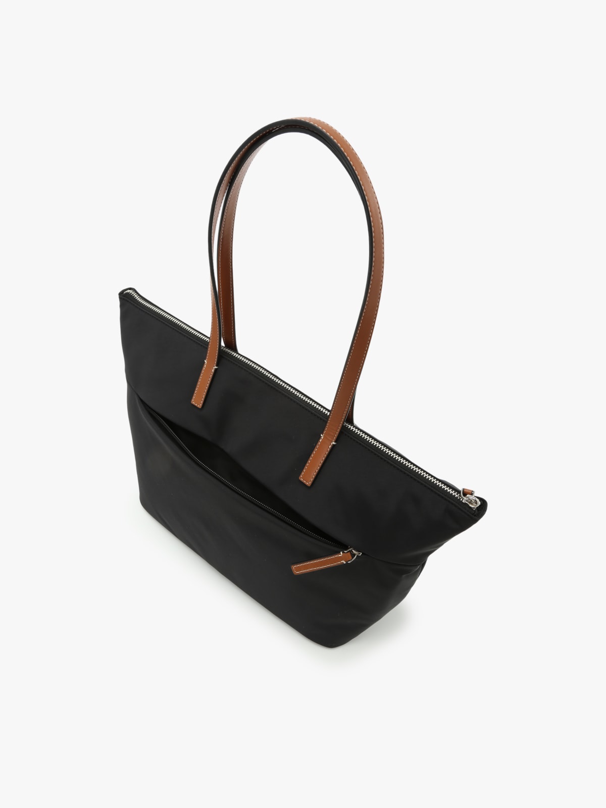 tote bag en nylon noir avec anses marrons image number 4