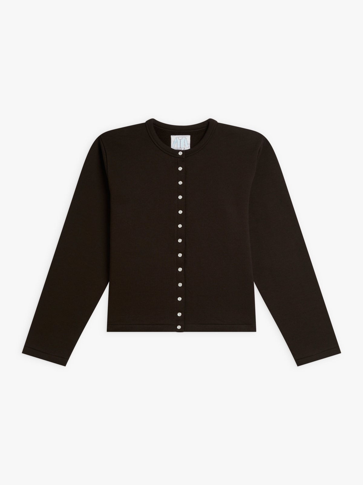 brown cotton fleece snap cardigan