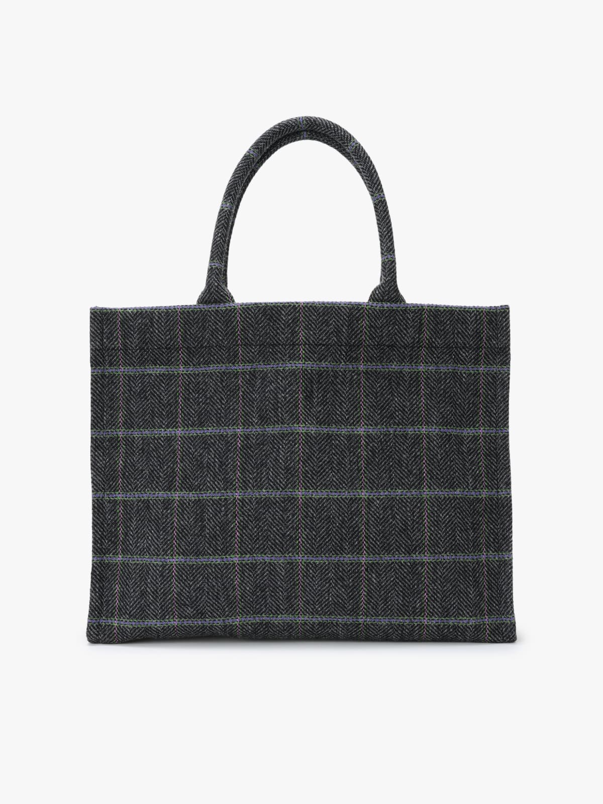 tote bag en laine à carreaux gris image number 1