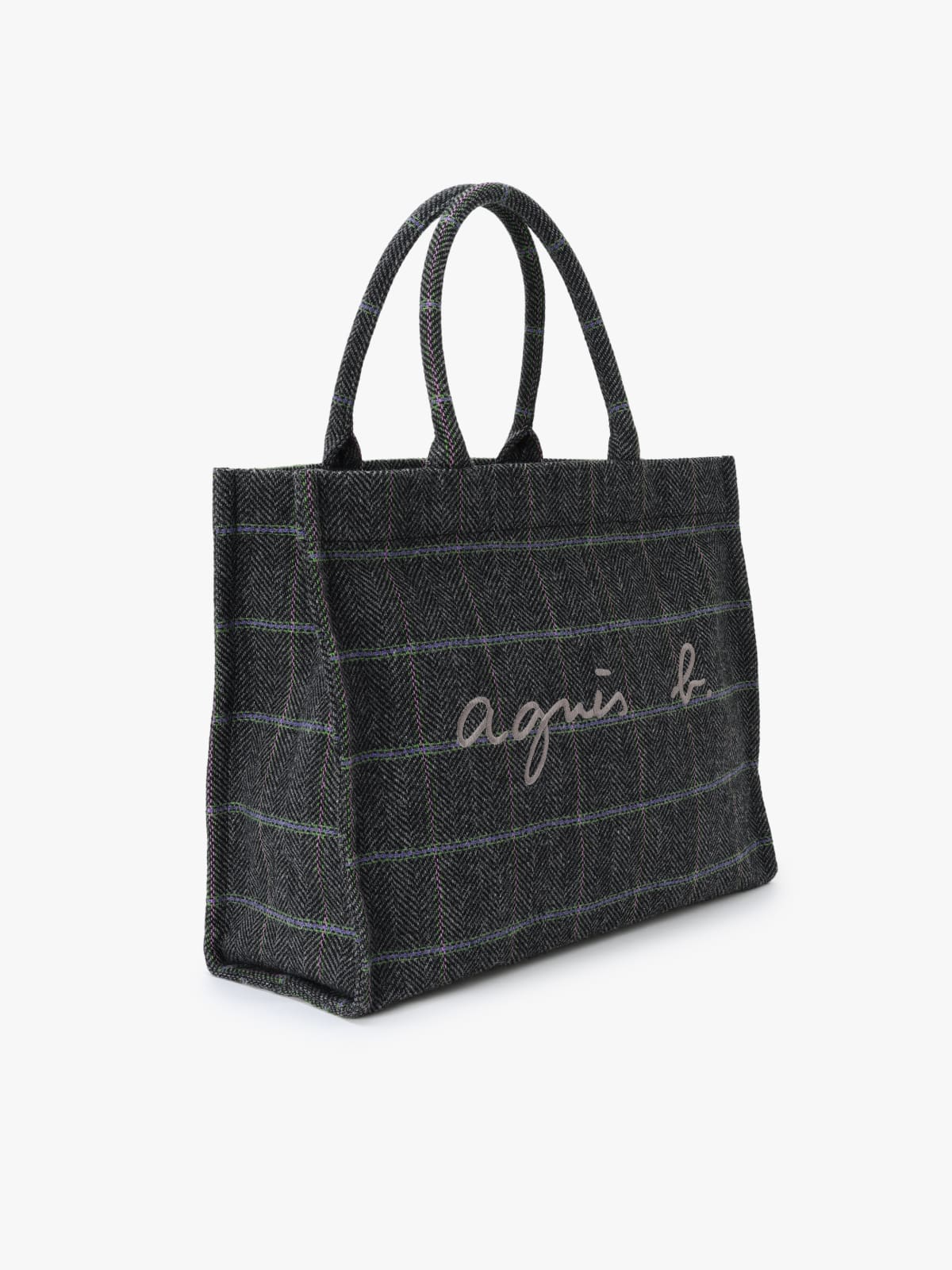 tote bag en laine à carreaux gris image number 2