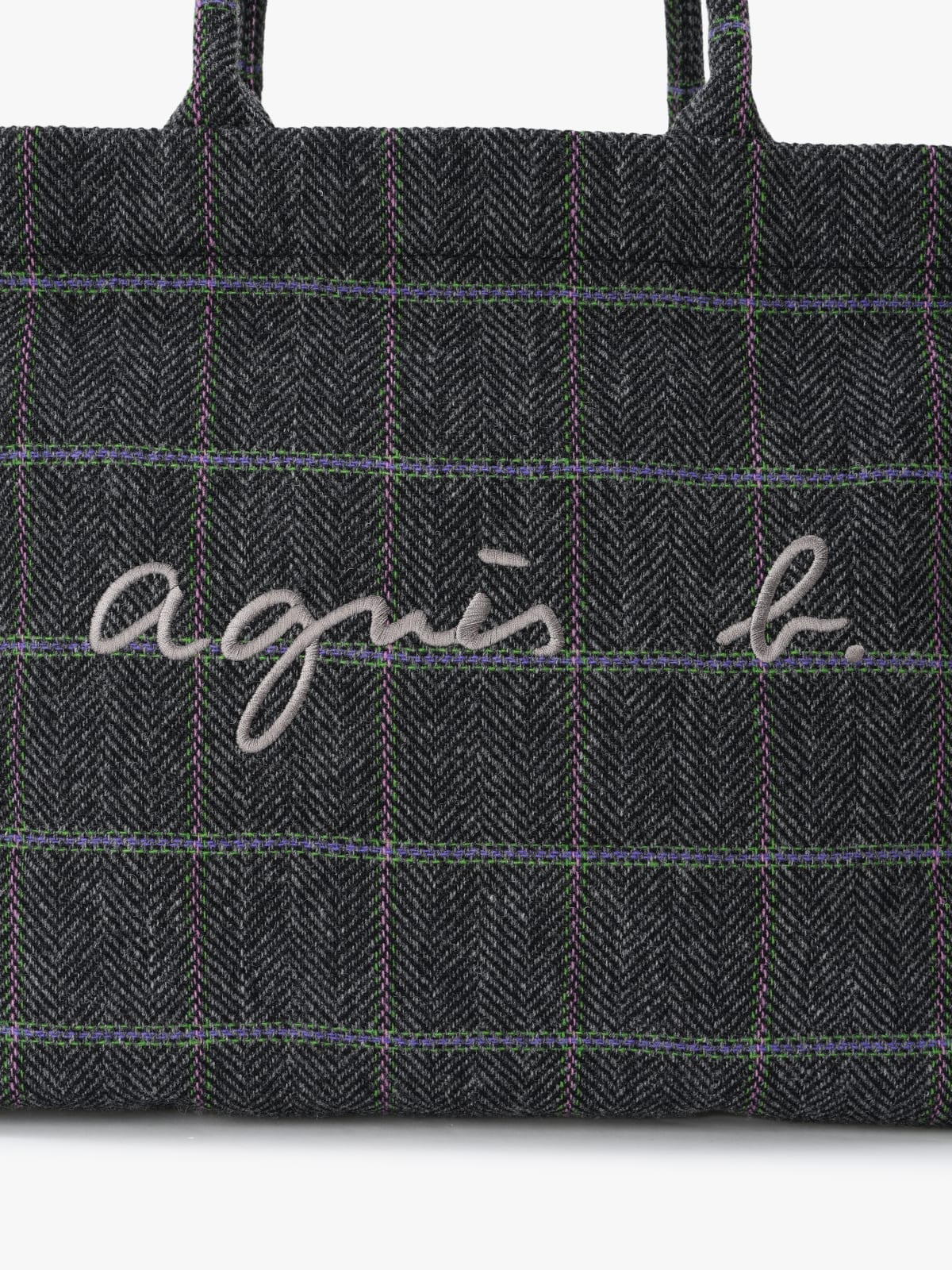 tote bag en laine à carreaux gris image number 4