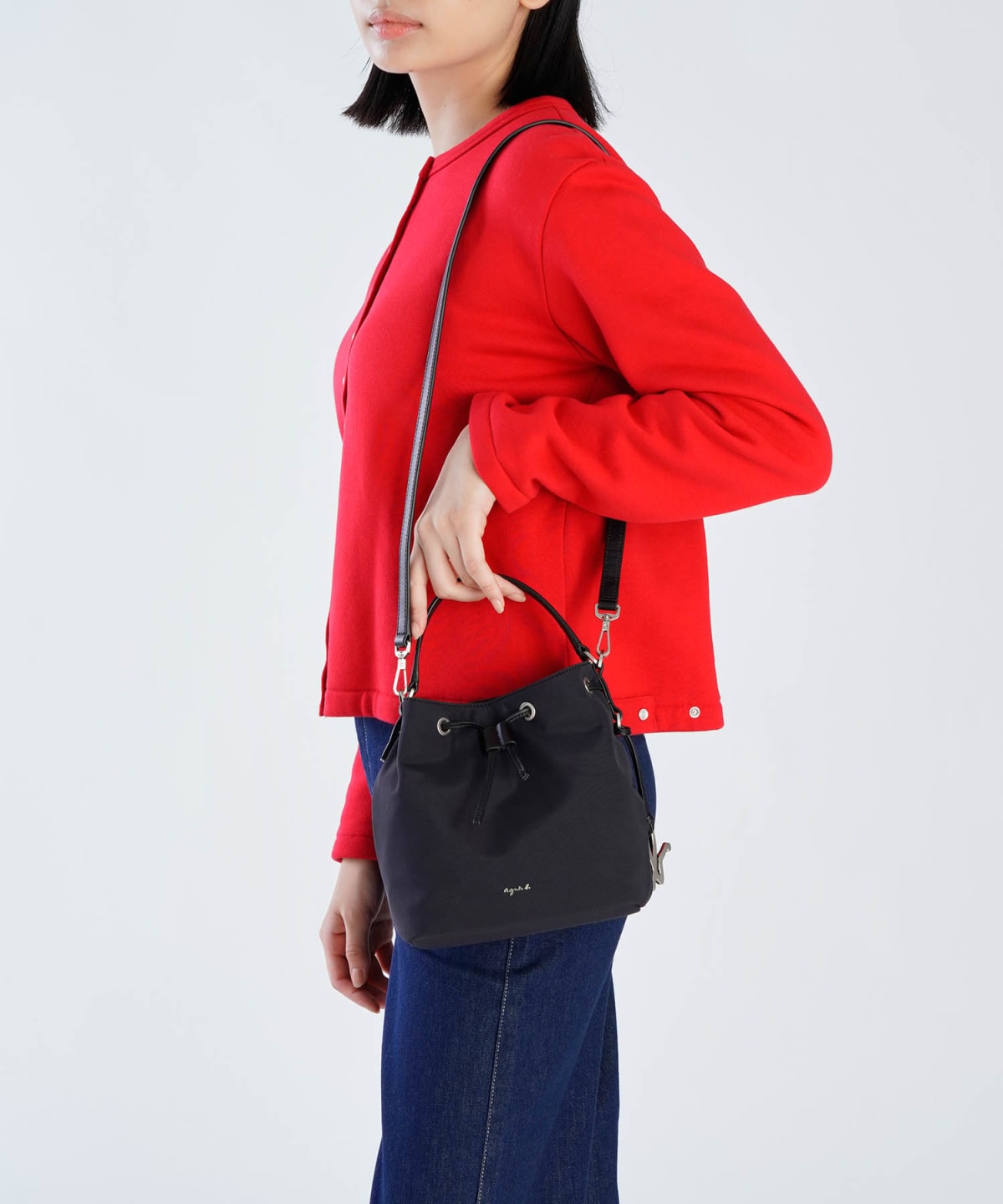 black nylon bucket bag