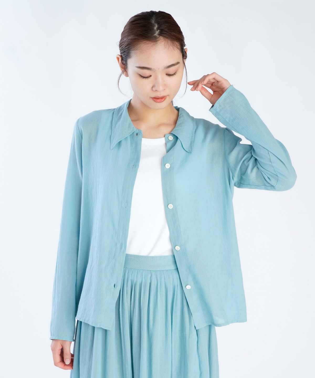 chemise Fine en voile de coton bleu