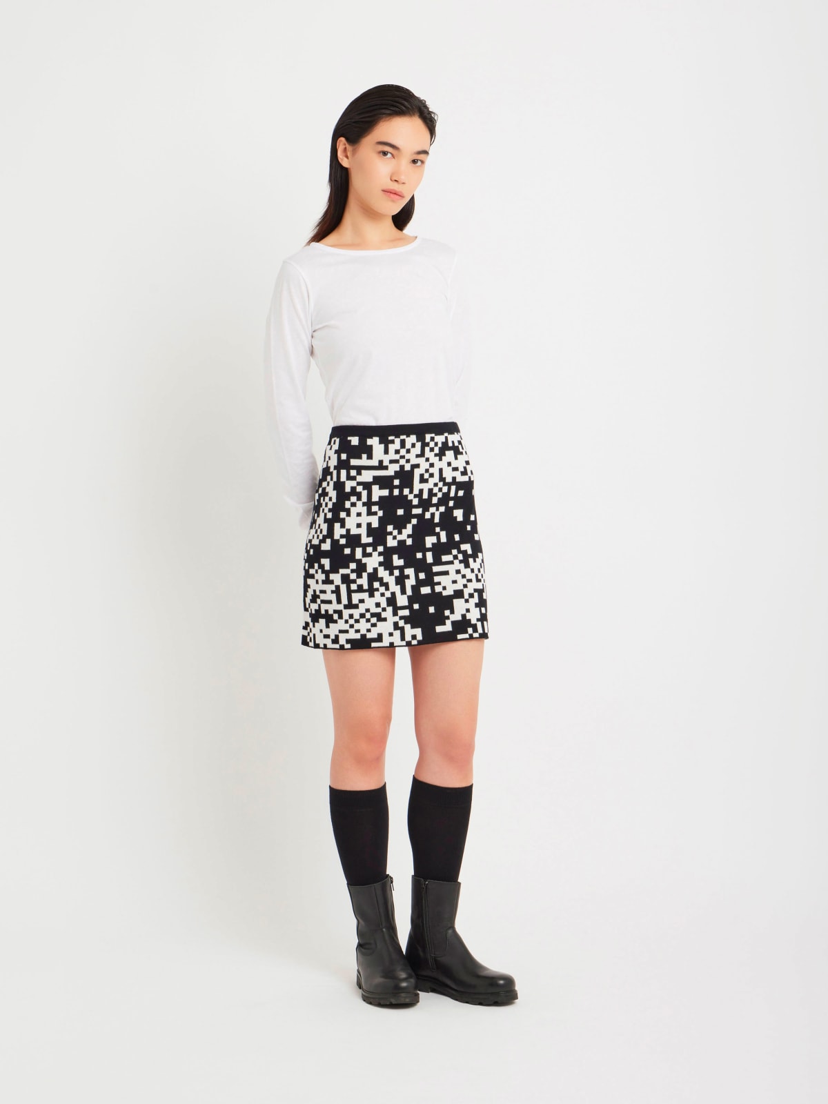 cotton black and white graphic printed skirt