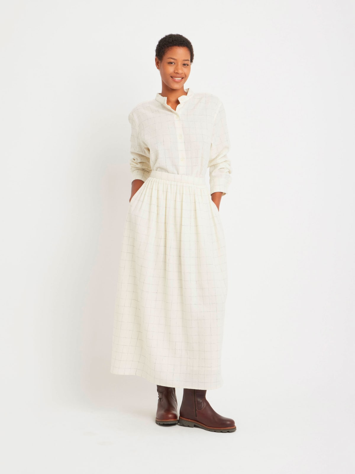 jupon Telma en voile de laine à carreaux beige
