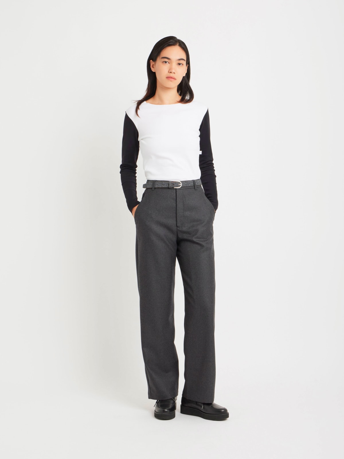 mottled grey wool gabardine pants