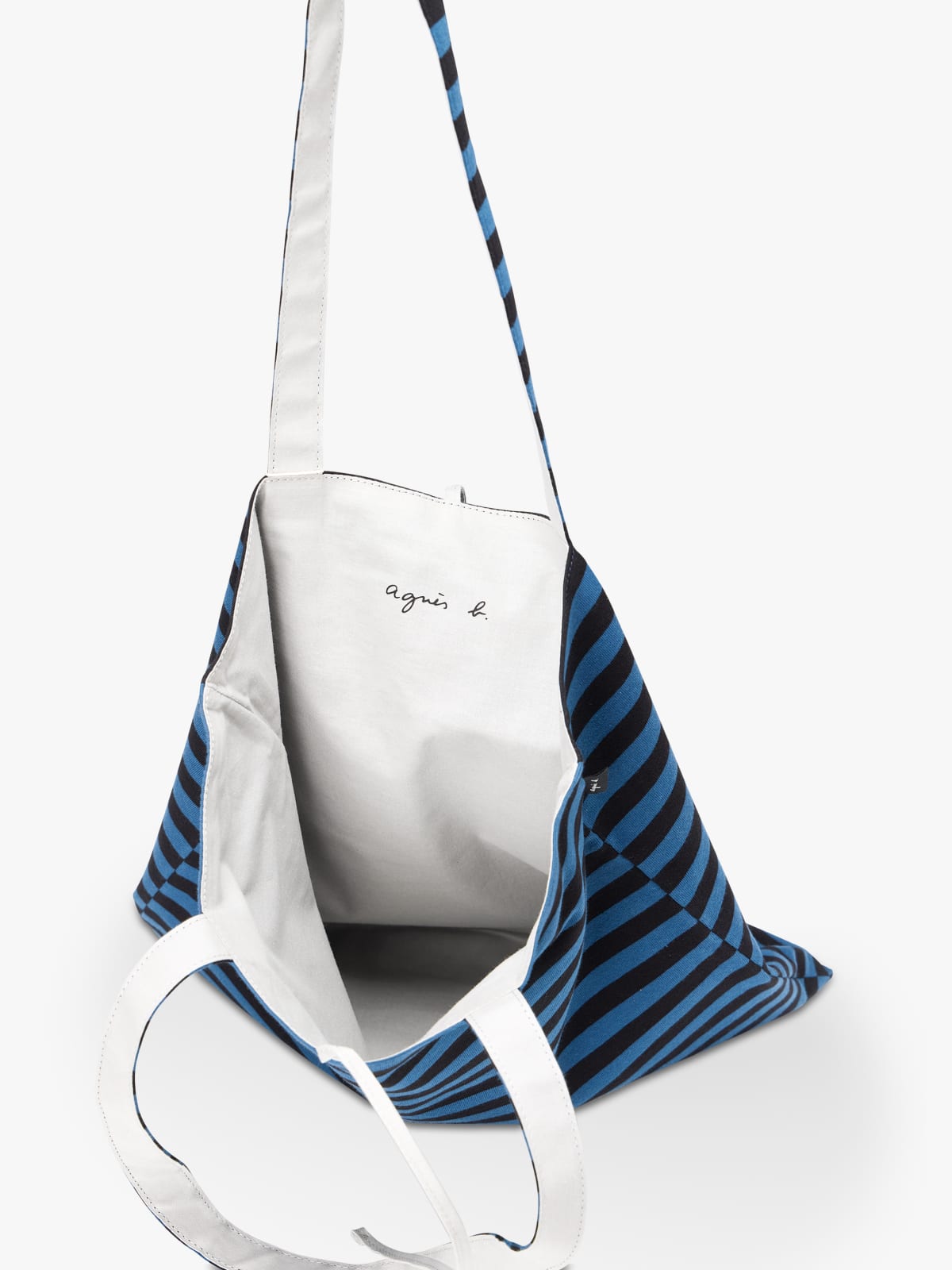 tote bag en coton réversible à rayures bleu et noir image number 3
