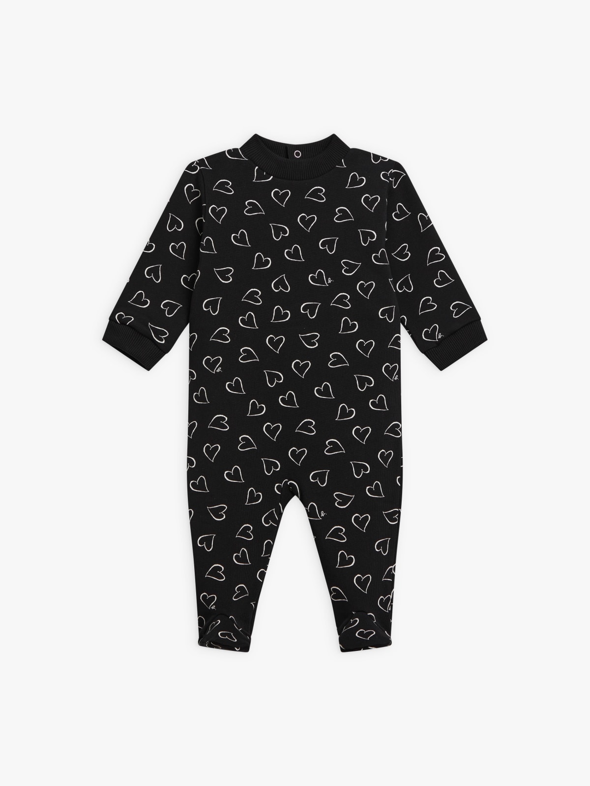 black cotton Berthe sleepsuit with hearts