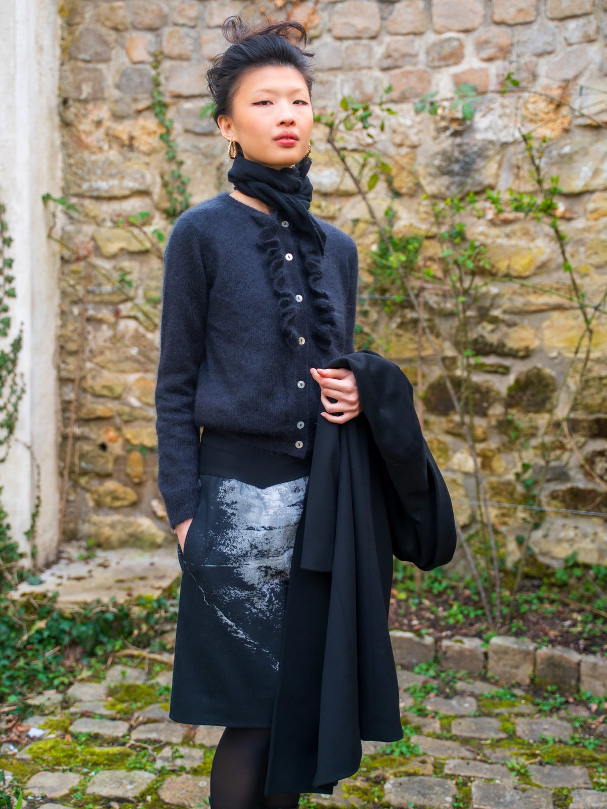 black Annette mohair ruffled cardigan