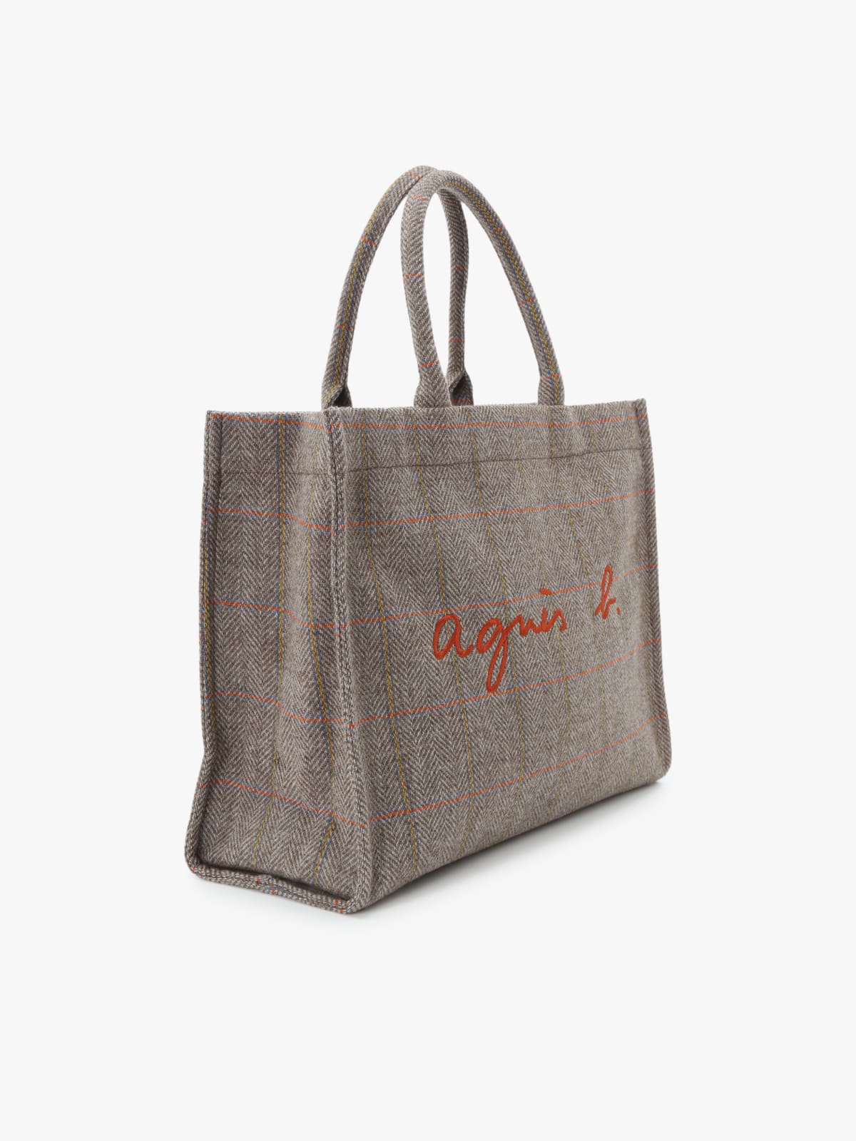 tote bag en laine à carreaux gris image number 2