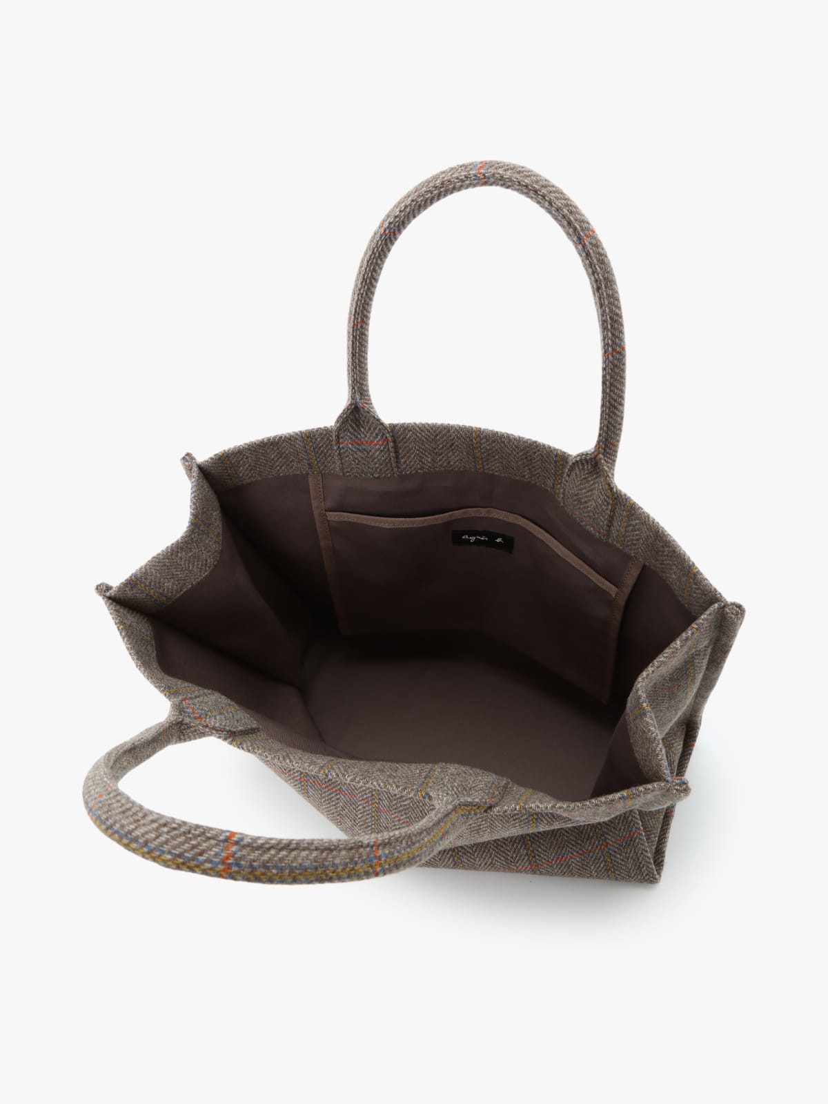 tote bag en laine à carreaux gris image number 3