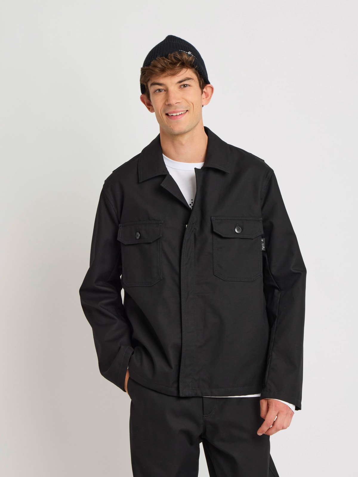 black cotton gabardine overshirt