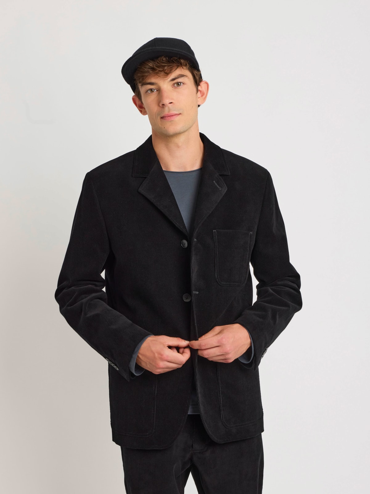 veste en coton velours côtelé noir
