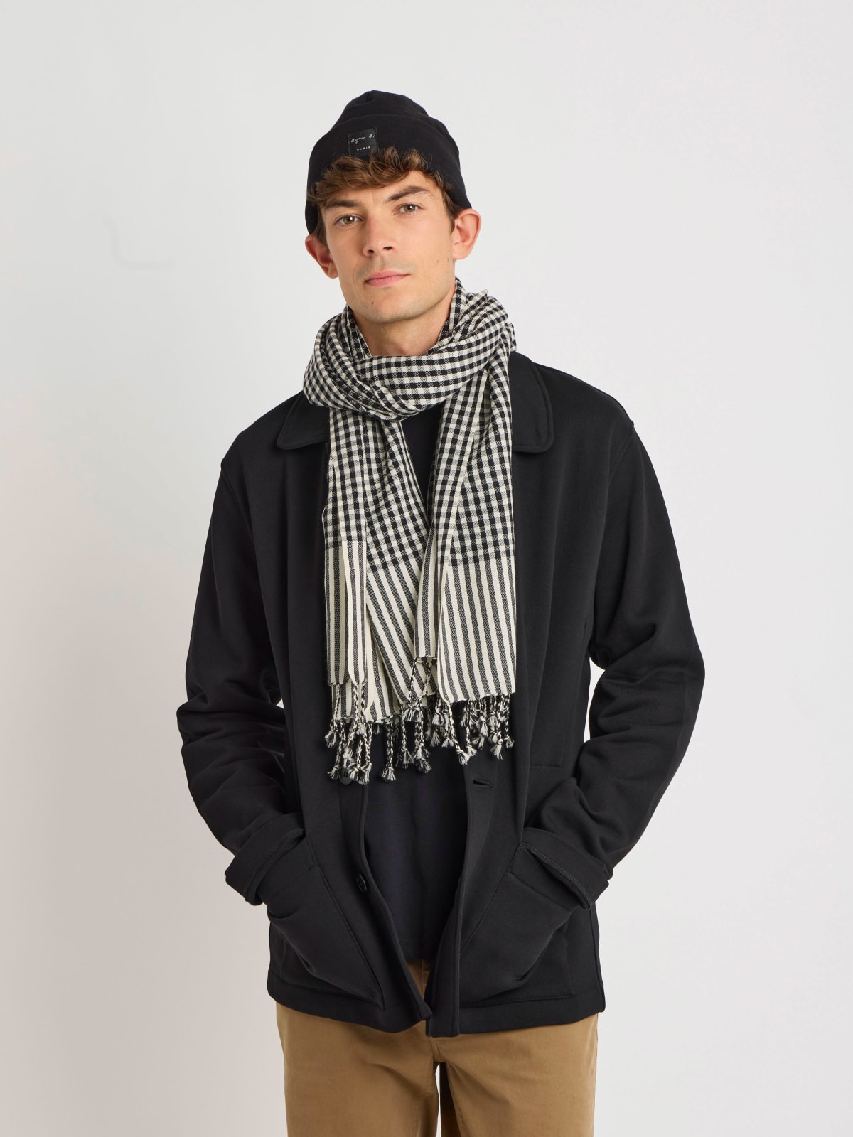 black cotton fleece Mandarin jacket