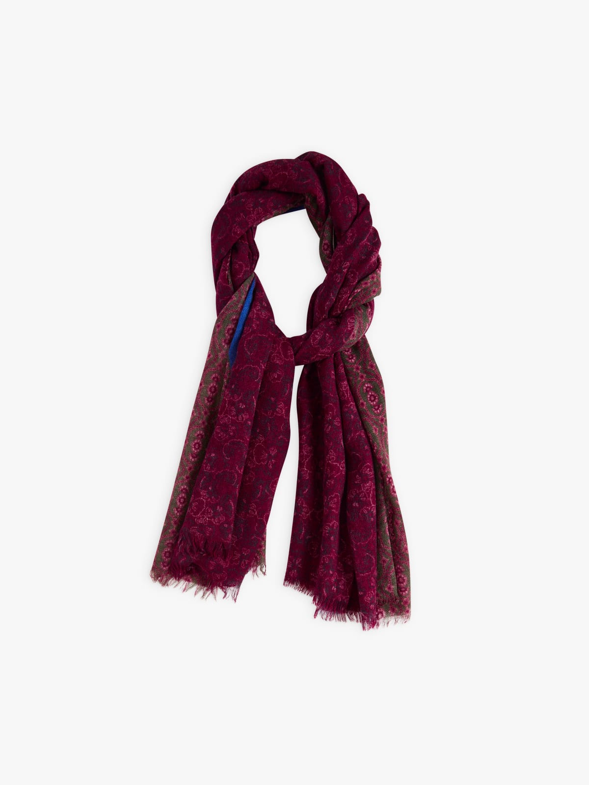 red wool with floral print Eglantine scarf