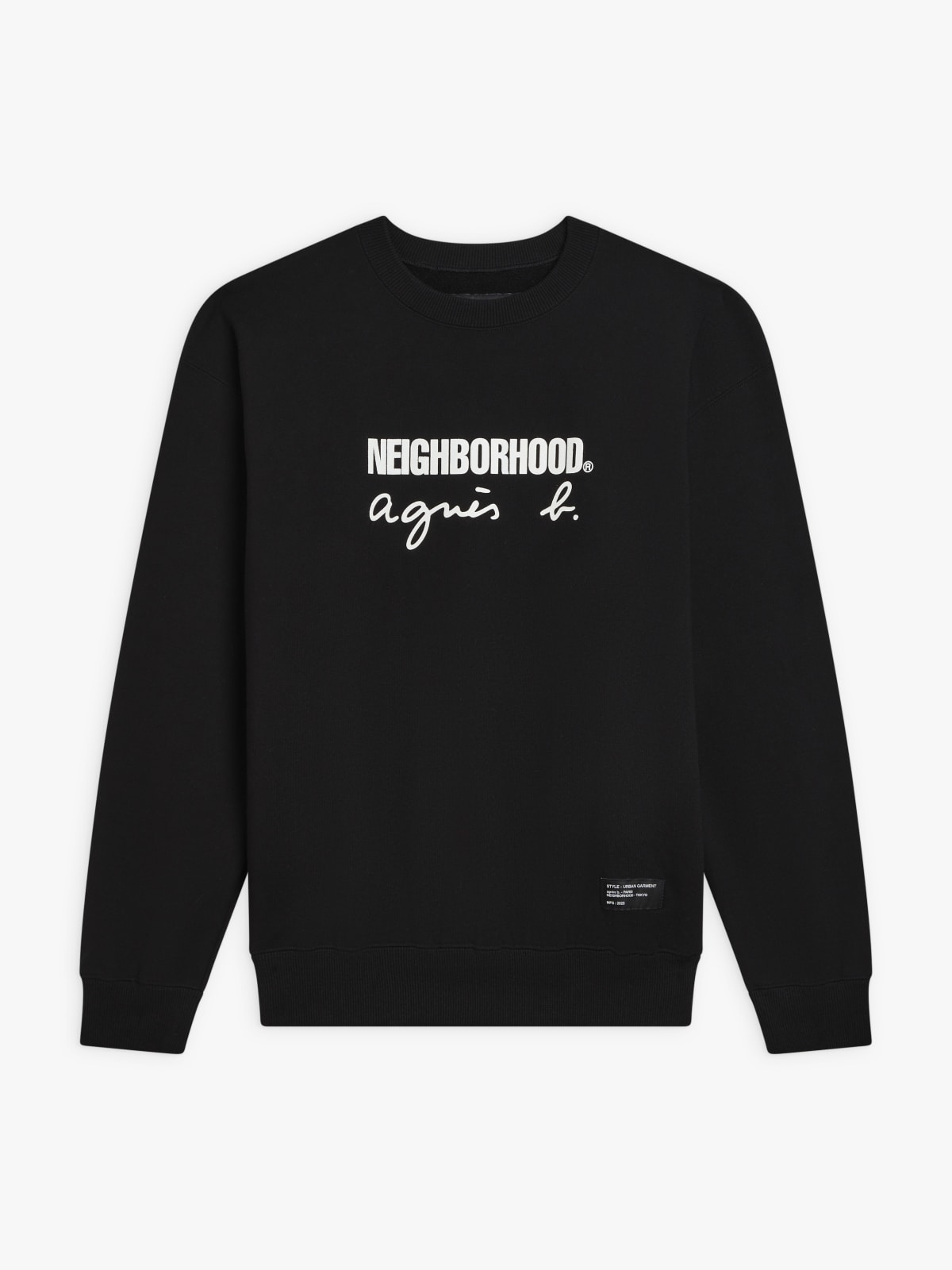 sweat Crew en coton noir agnès b. x Neighborhood