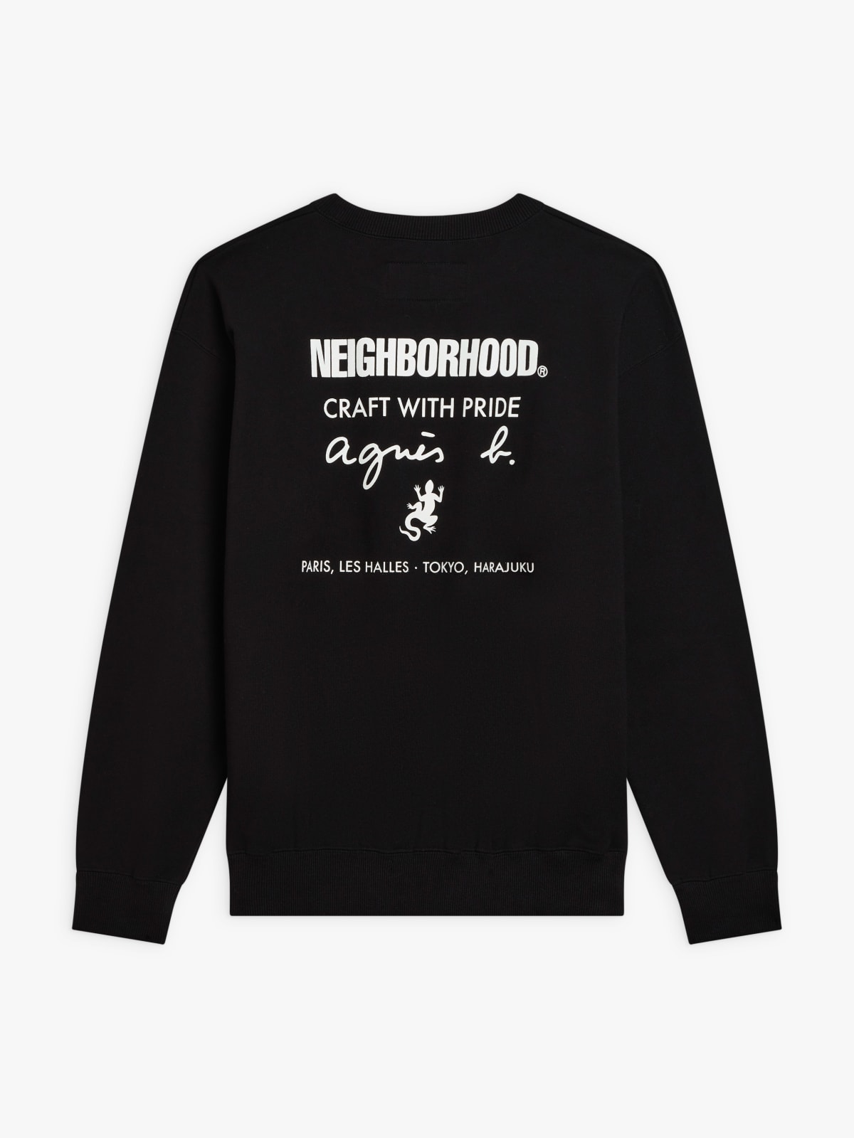 sweat Crew en coton noir agnès b. x Neighborhood