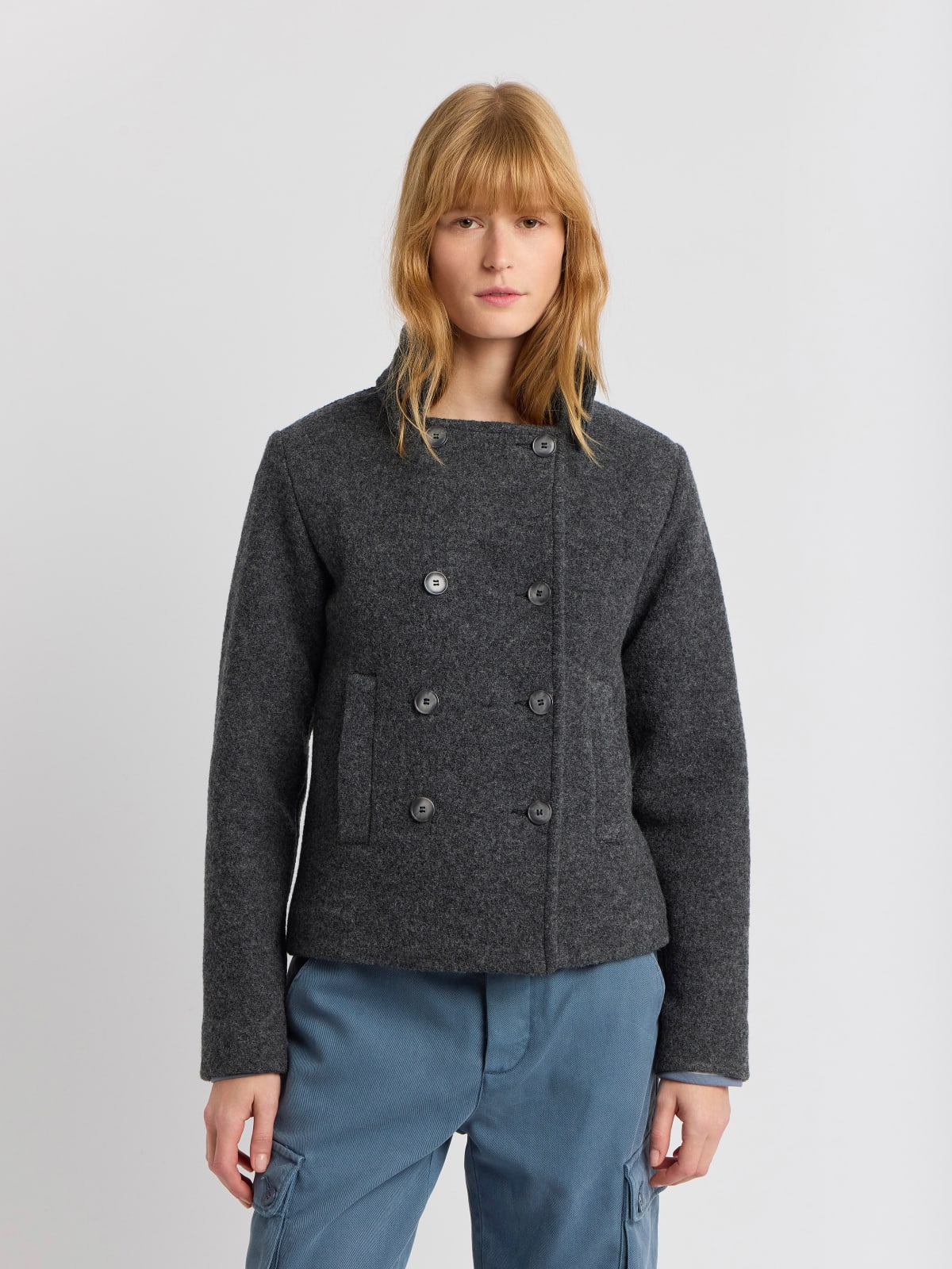 mottled grey wool Danton pea coat