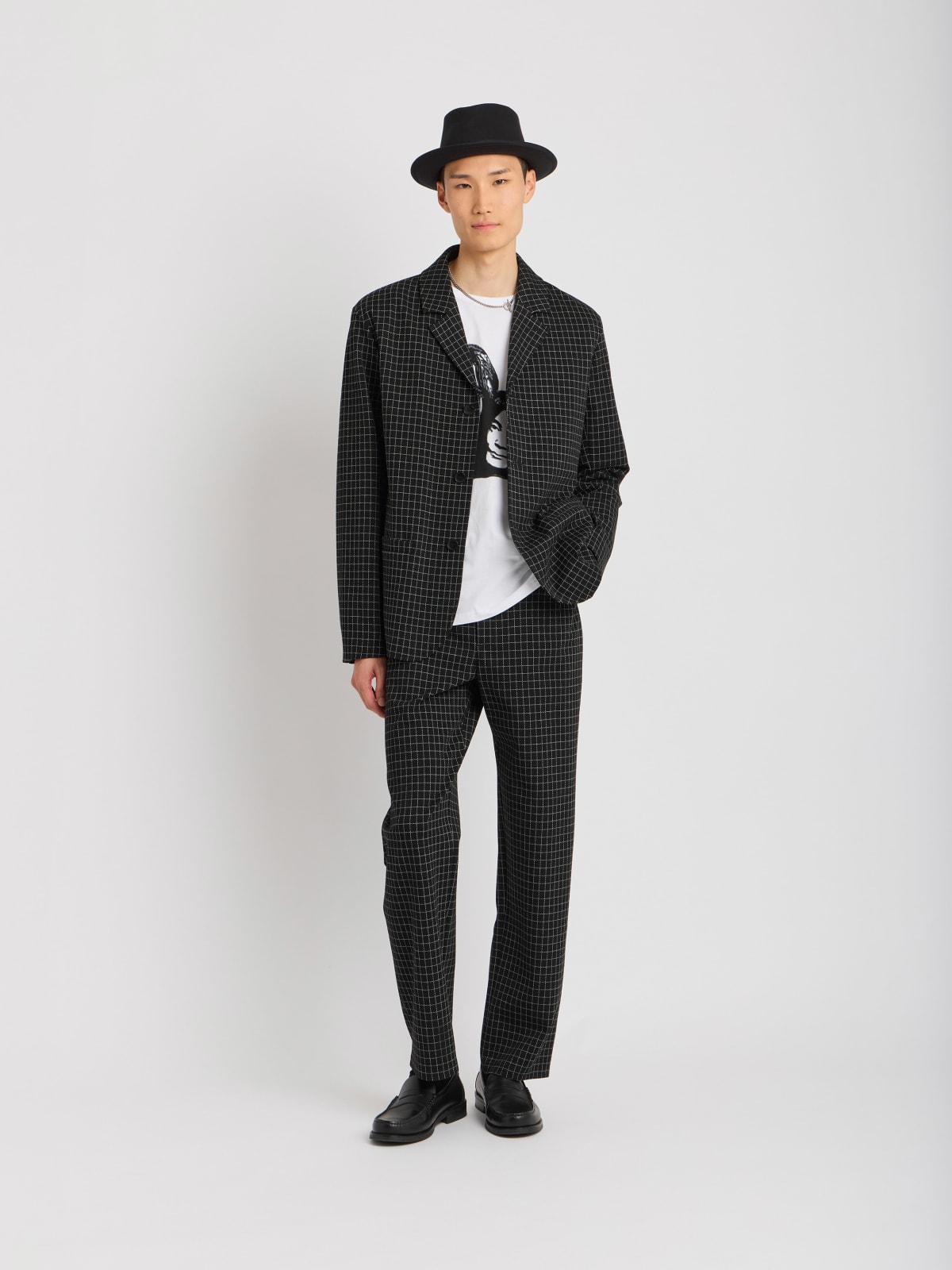 black jersey Wise jacket with fine whites checks