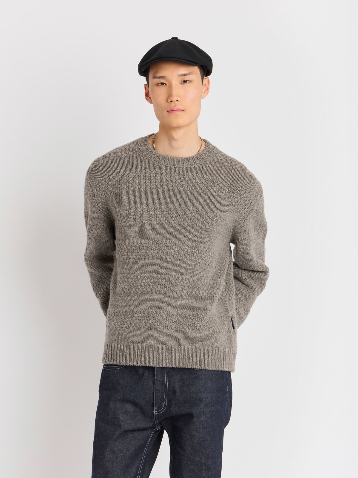 grey alpaca striped jumper