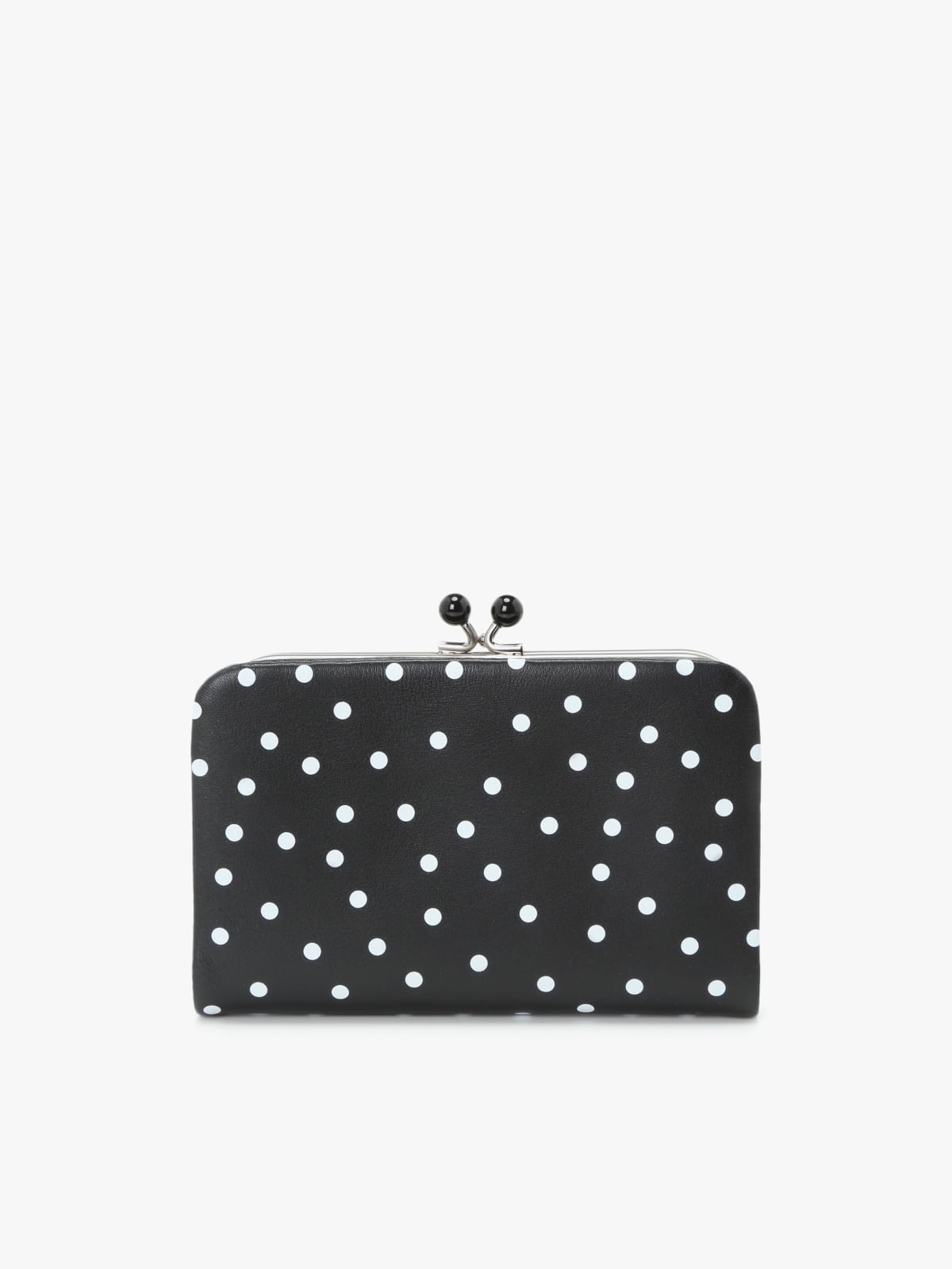 black leather wallet with polka dots