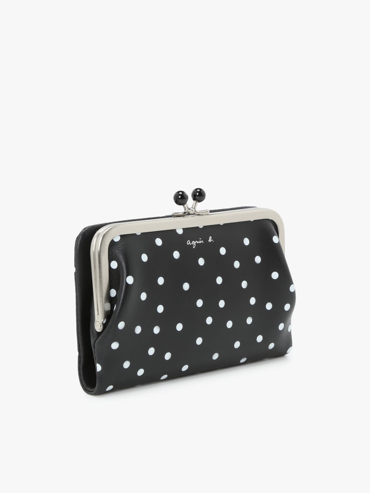 black leather wallet with polka dots image number 2