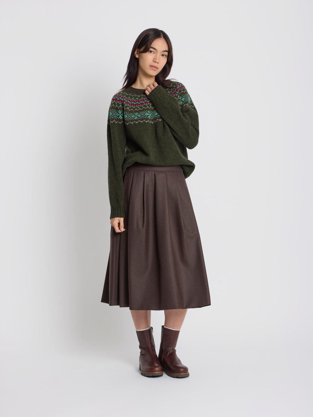dark green wool fairisle Tweedy sweater