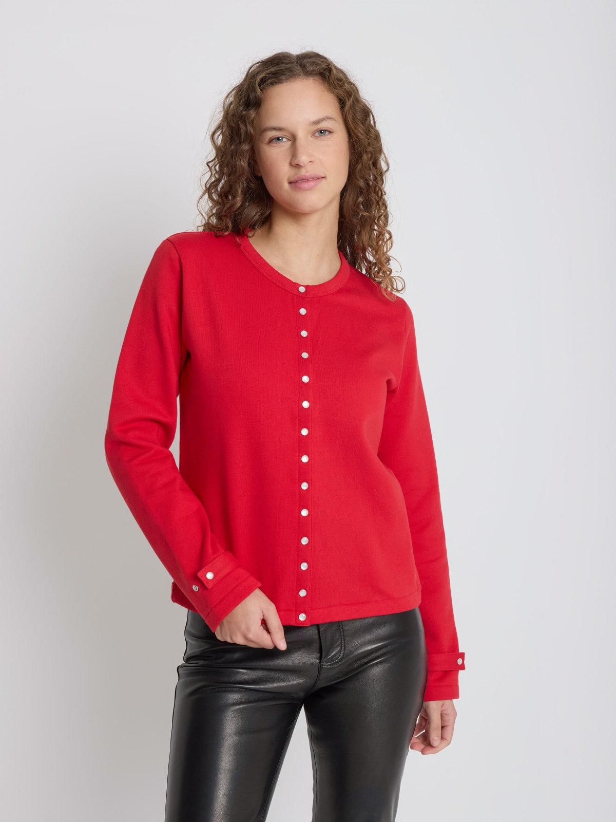 red cotton fleece snap Rosan cardigan