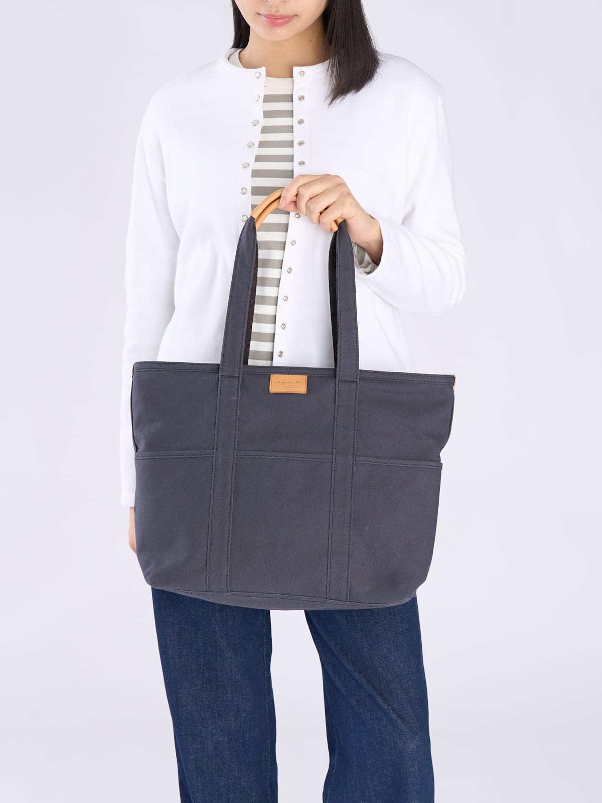 grey cotton tote bag image number 7