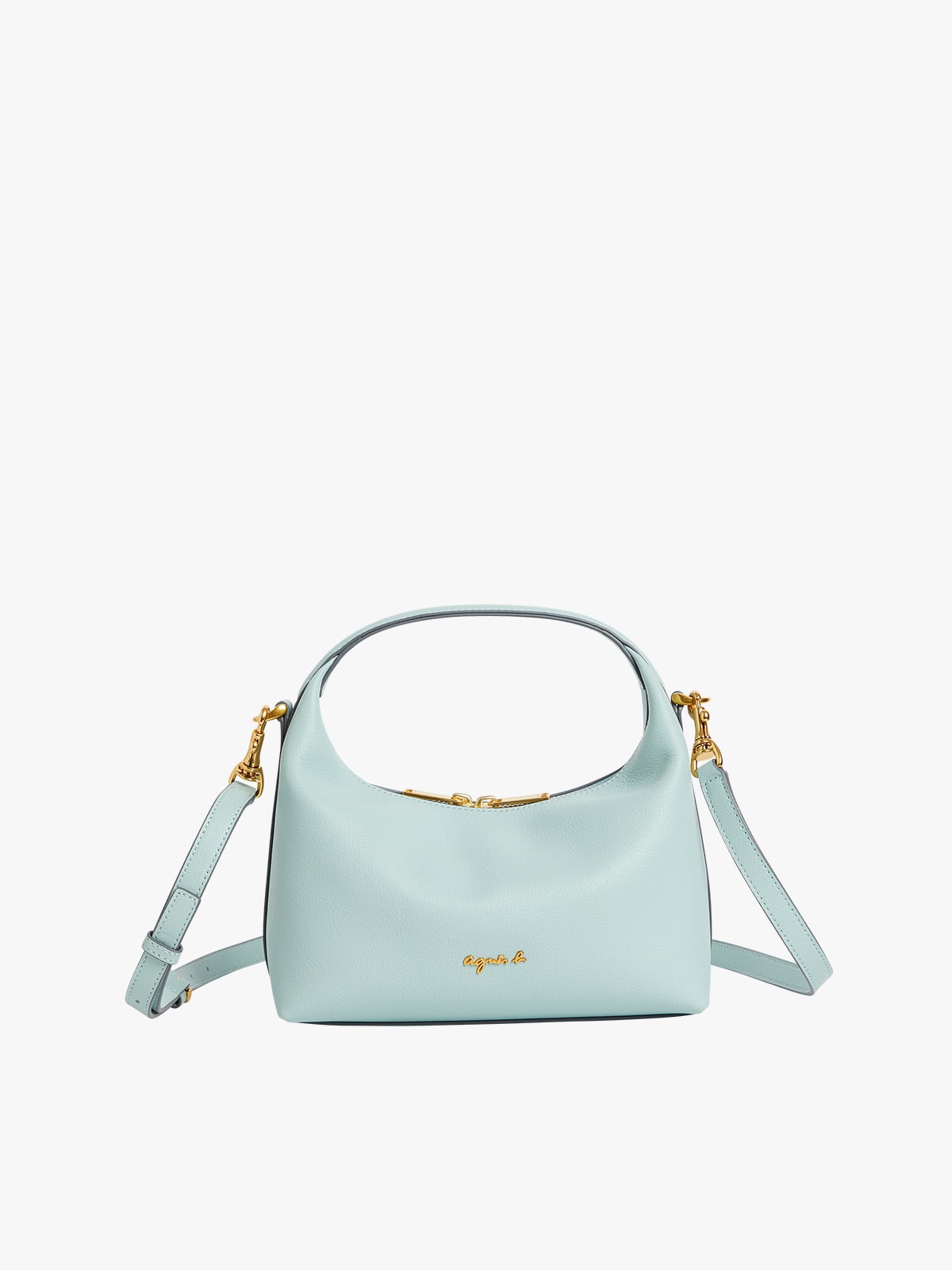 Light blue leather shoulder bag.