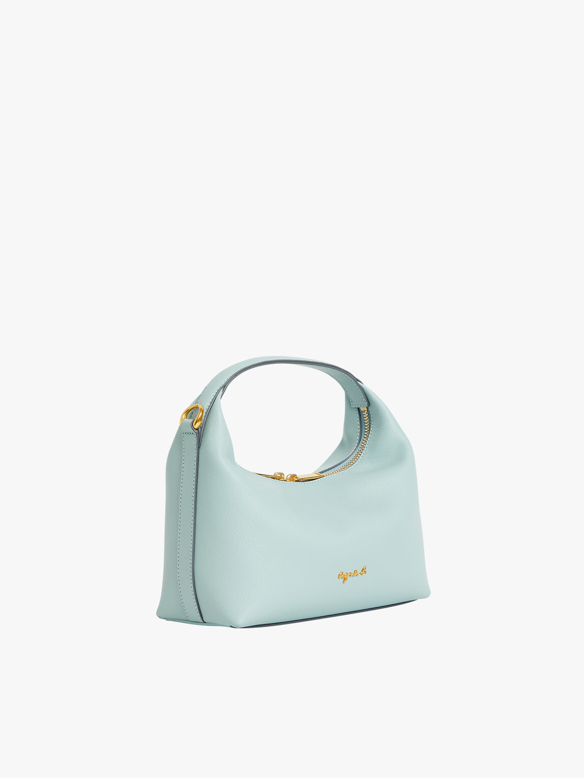 Light blue leather shoulder bag.
