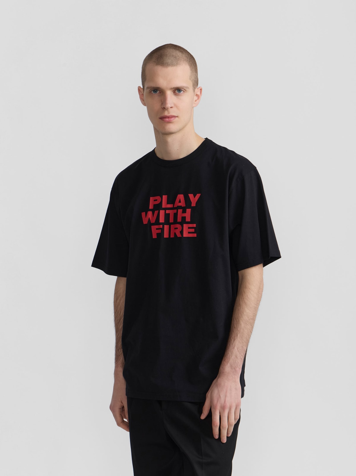 black Chris cotton jersey t-shirt with "Play with Fire" screen print