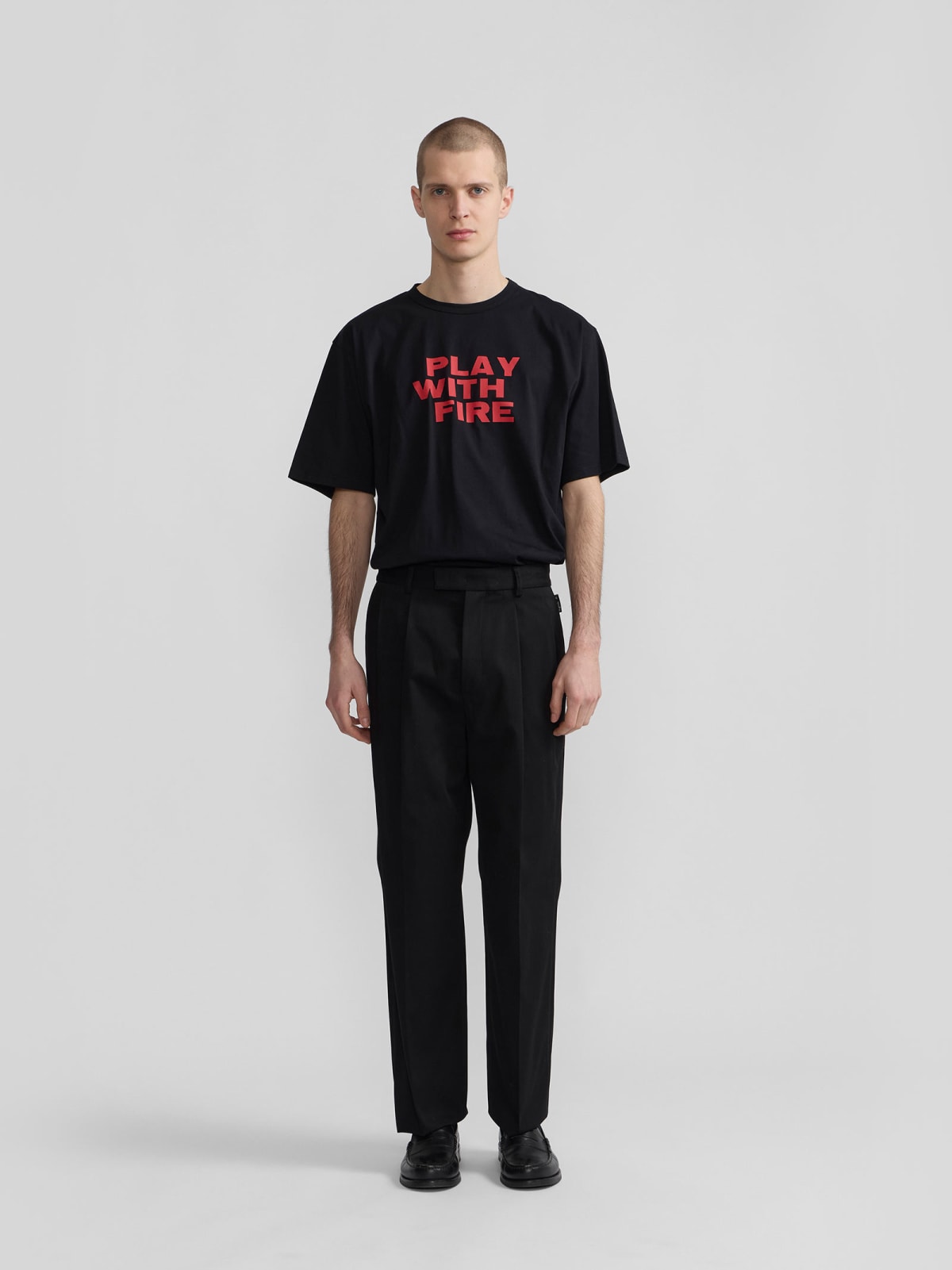 black cotton gabardine trousers