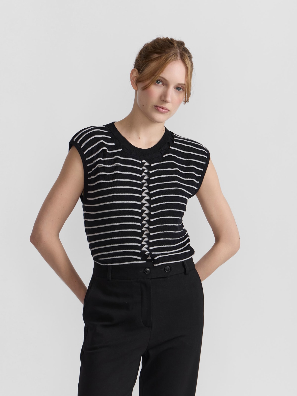 black Charleston striped silk and linen jumper