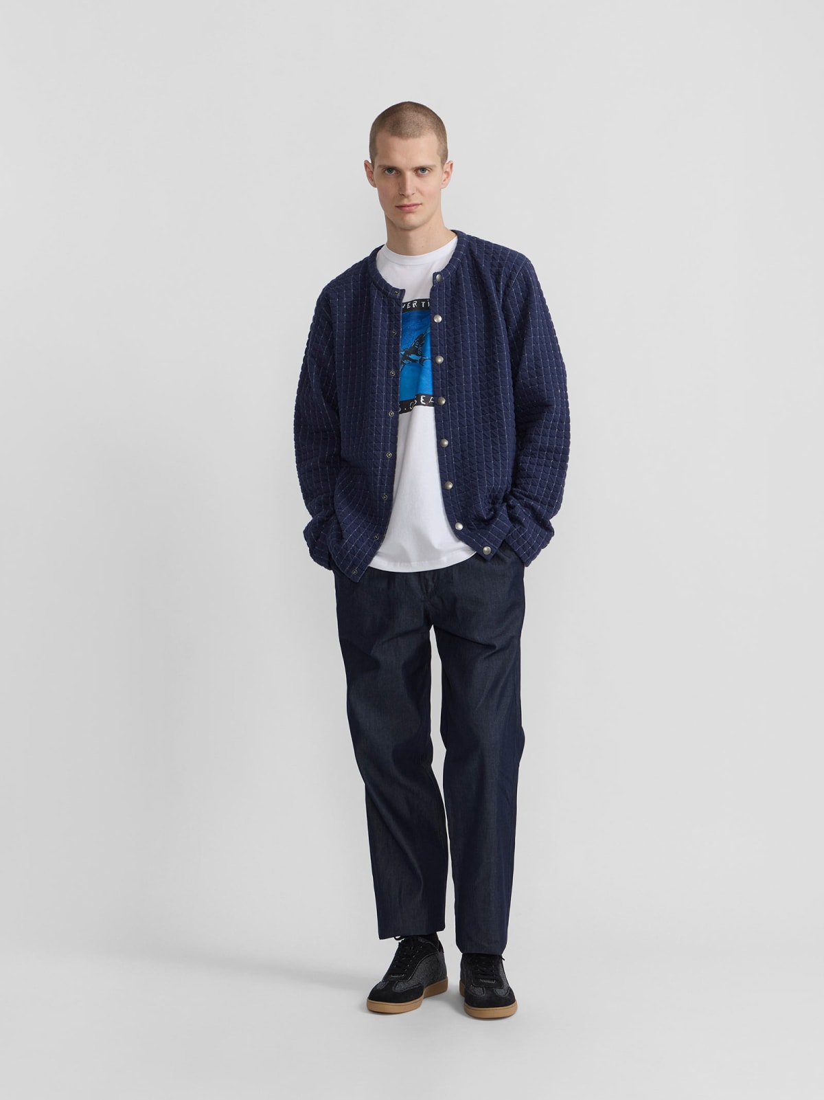 blue snap cardigan in cotton jersey