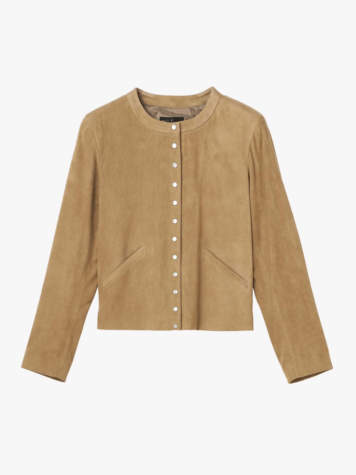 beige cardigan in stretch lambskin suede